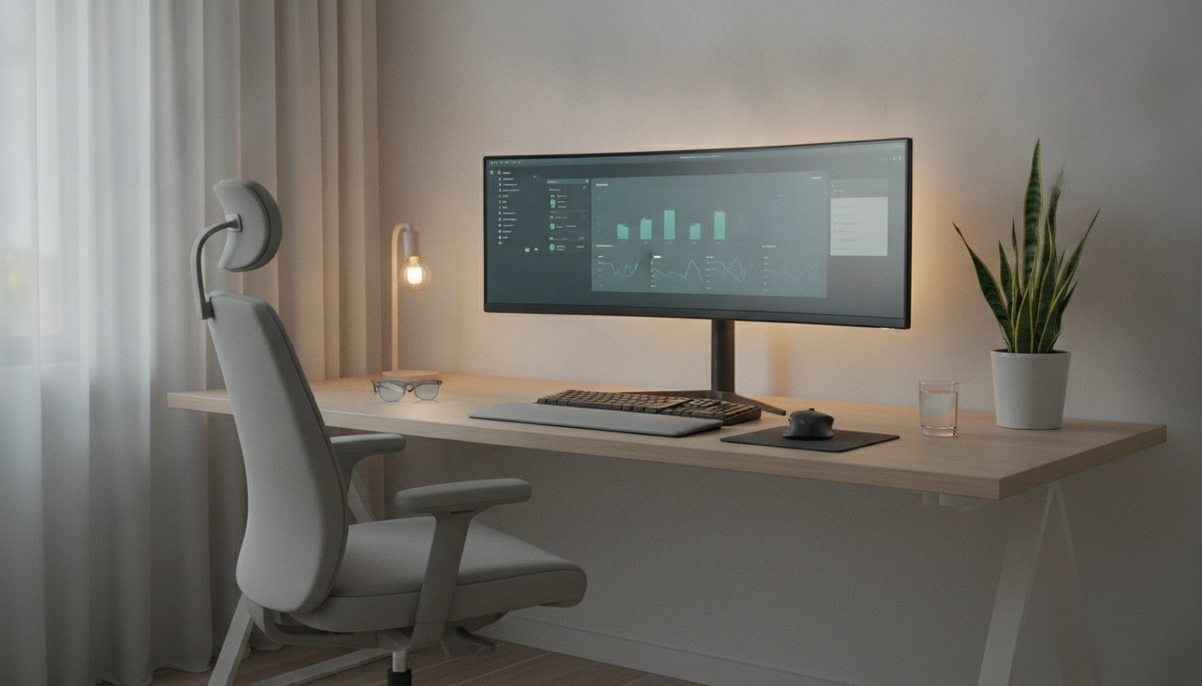 Aménager son poste de travail pour réduire la tension oculaire avec un écran ergonomique bien placé.
