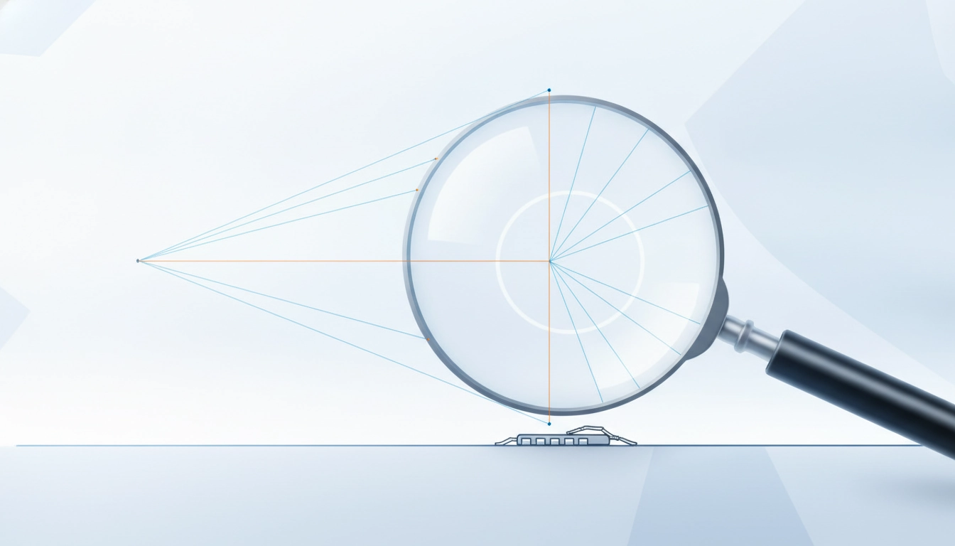 Illustration du principe de fonctionnement d'une loupe optique avec rayons lumineux et lentille convergente
