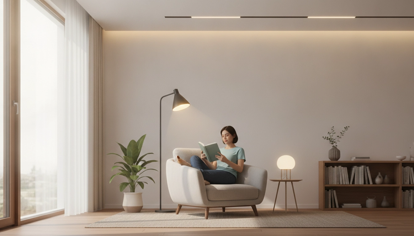 Lampe de bureau moderne diffusant un éclairage confort visuel optimal sur un poste de travail
