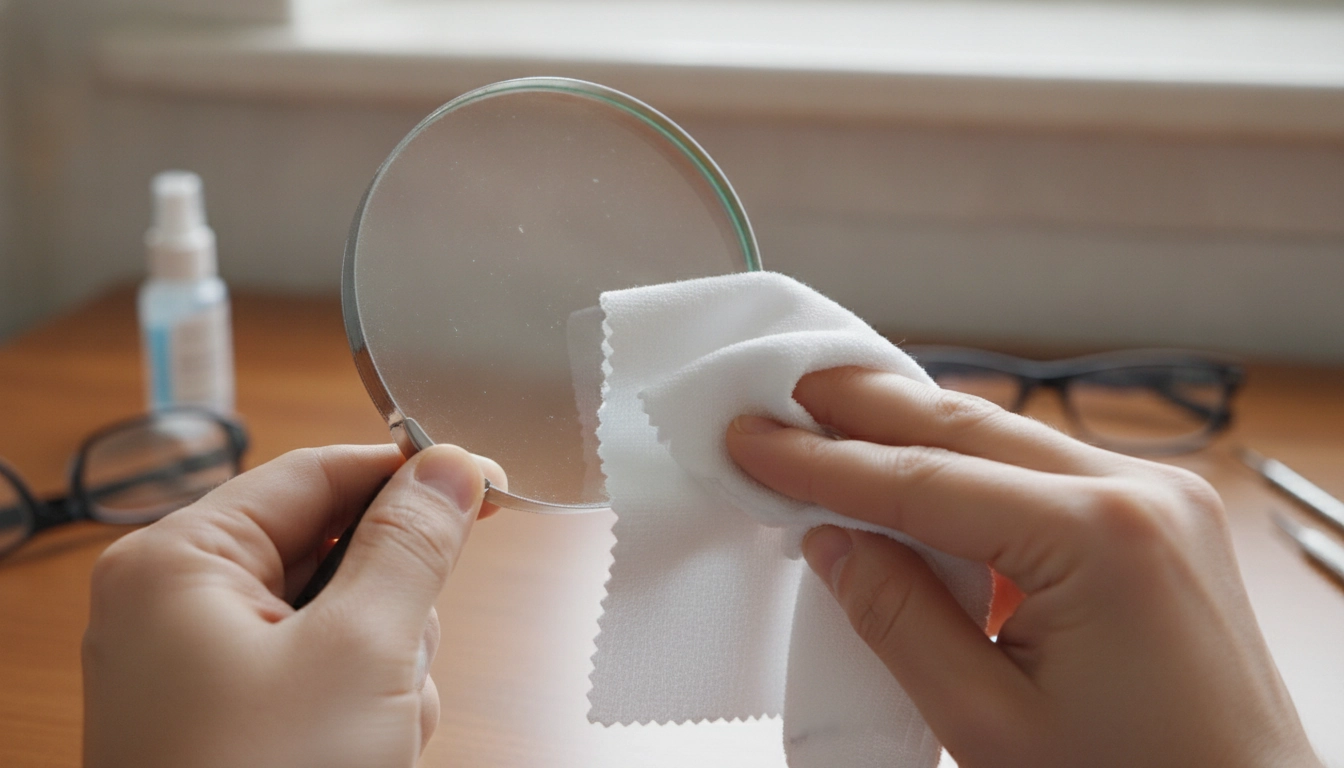Entretien loupe LED : nettoyage précis de la lentille avec un chiffon microfibre sans rayer la surface