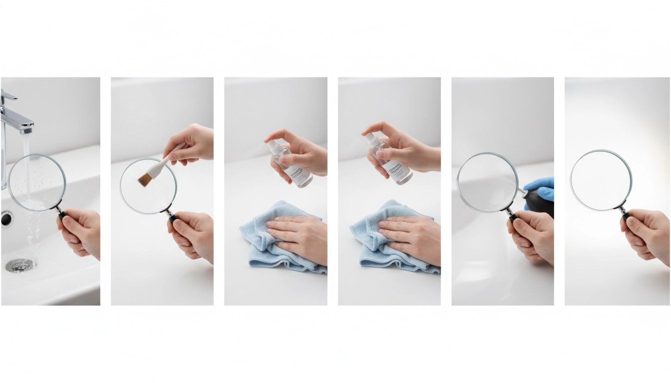 Nettoyage précis d'une loupe optique avec un chiffon en microfibre