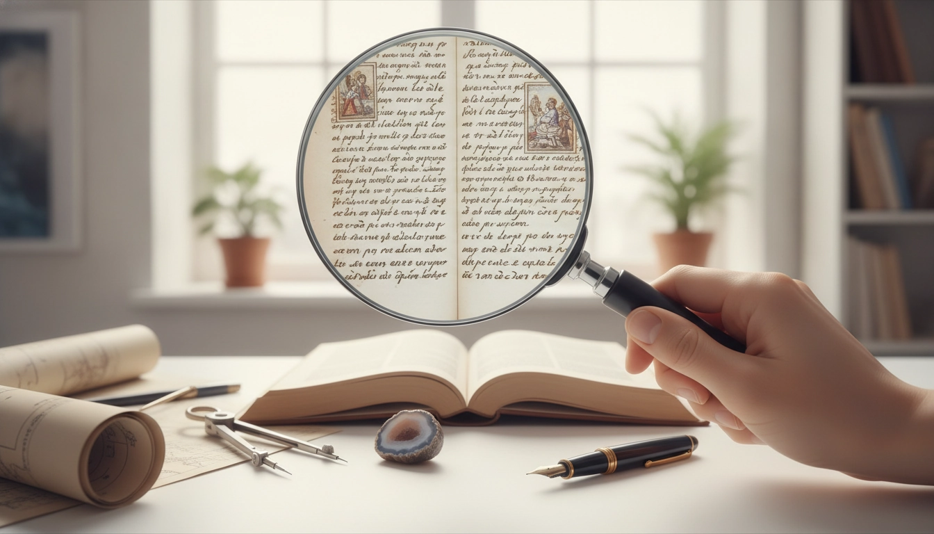 Loupe de précision illustrant le grossissement loupe sur un texte fin