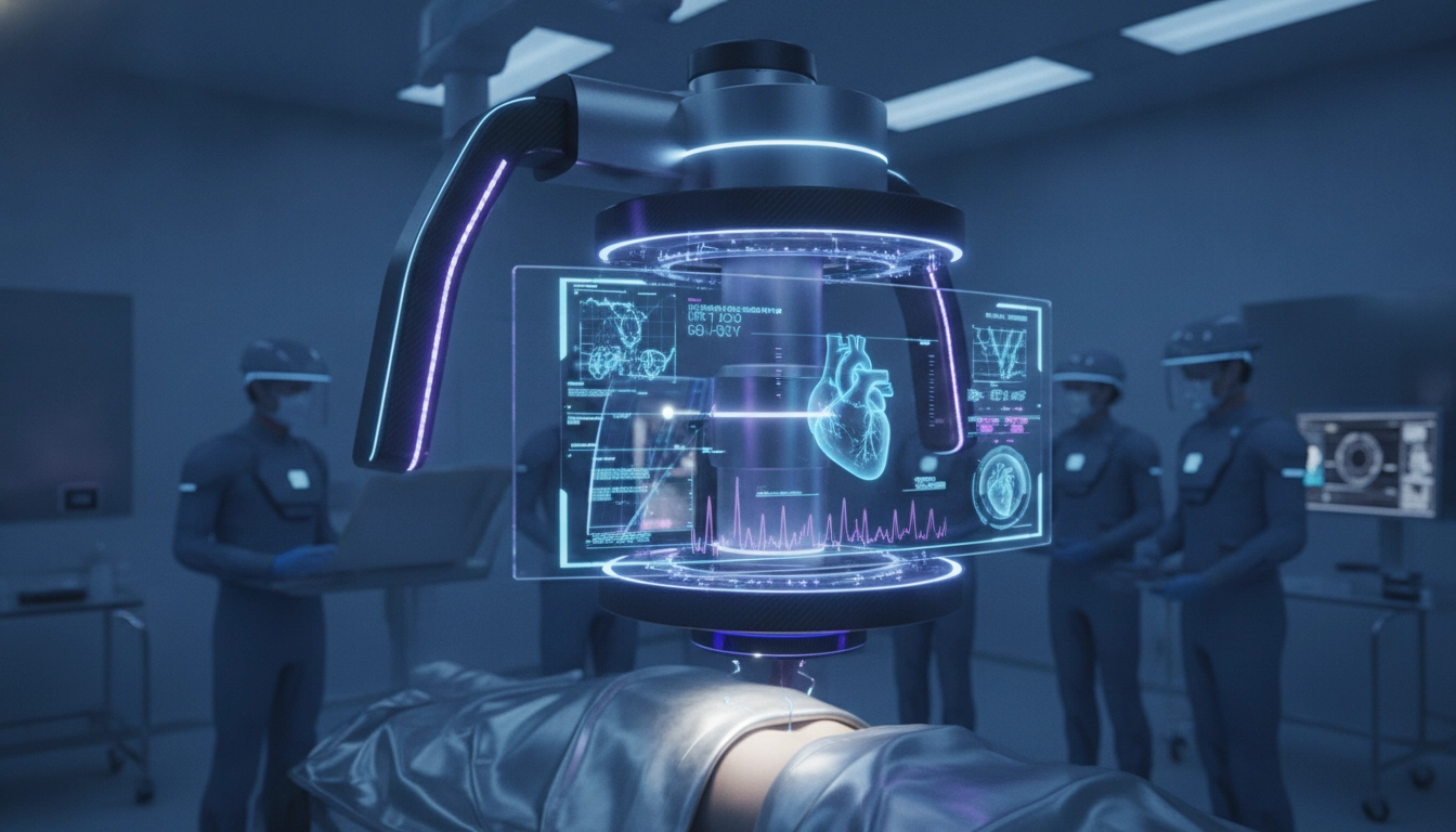 Microscope opératoire connecté avec réalité augmentée illustrant les tendances de l'optique médicale