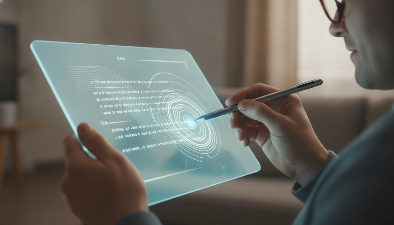 Une personne utilisant une application mobile où l'intelligence artificielle aide à la lecture malvoyant pour lire un document.