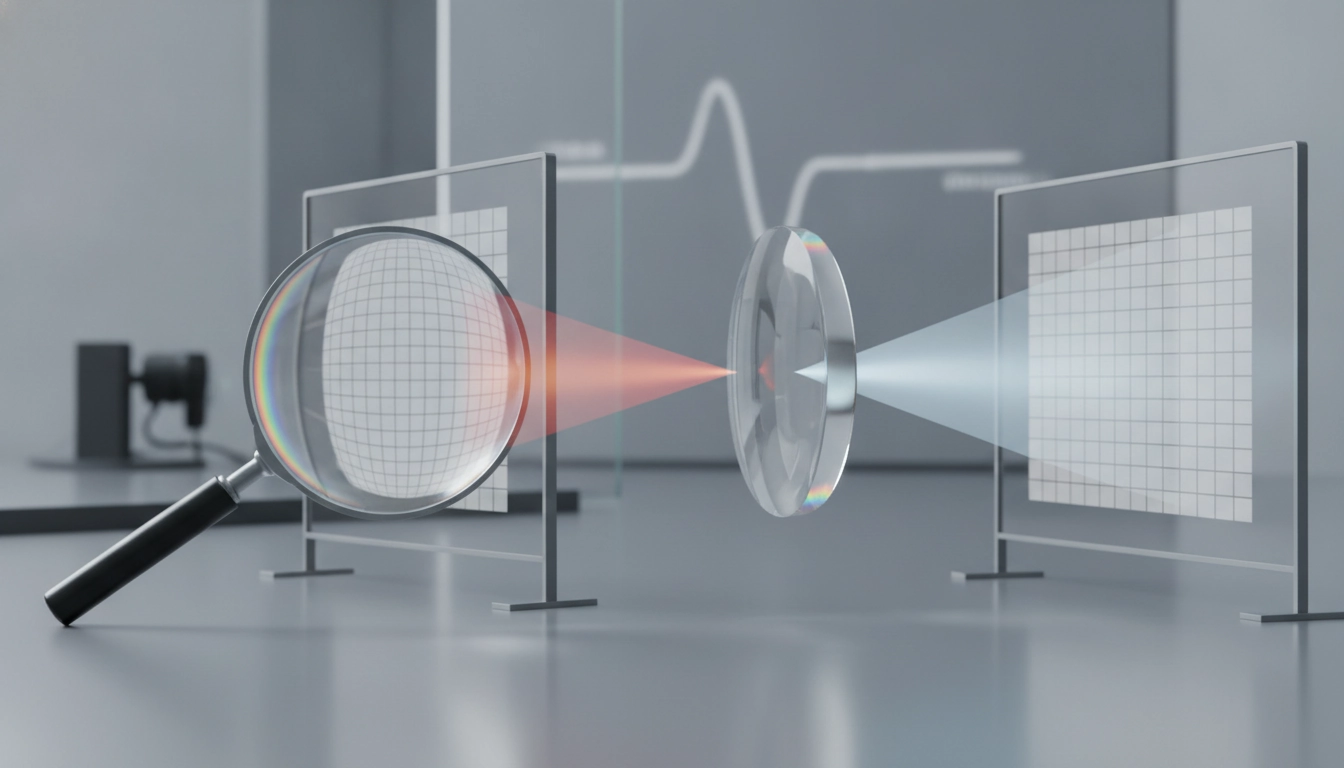 Illustration technique montrant la lentille asphérique réduction distorsion grossissement pour une clarté optimale.