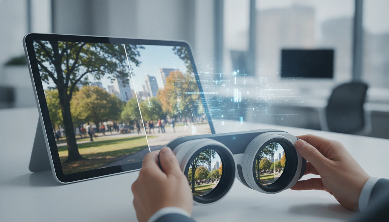 Utilisation d'un logiciel traitement image améliorer contraste loupe DMLA sur une tablette
