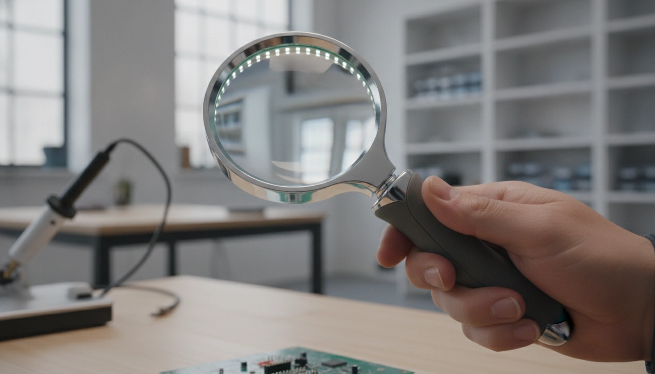 Utilisation d'une loupe ergonomique confort utilisation prolongée dans un atelier.