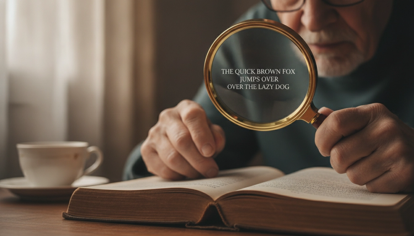 Utilisation d'une loupe de lecture sans grossissement trop fort ni distorsion texte
