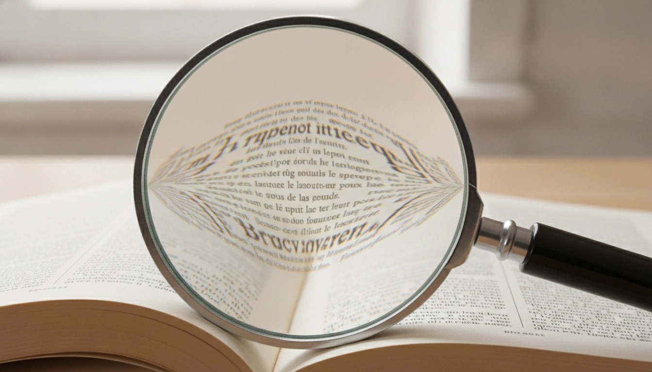 Une personne utilisant une loupe de lecture pour lire un livre avec une mise au point nette