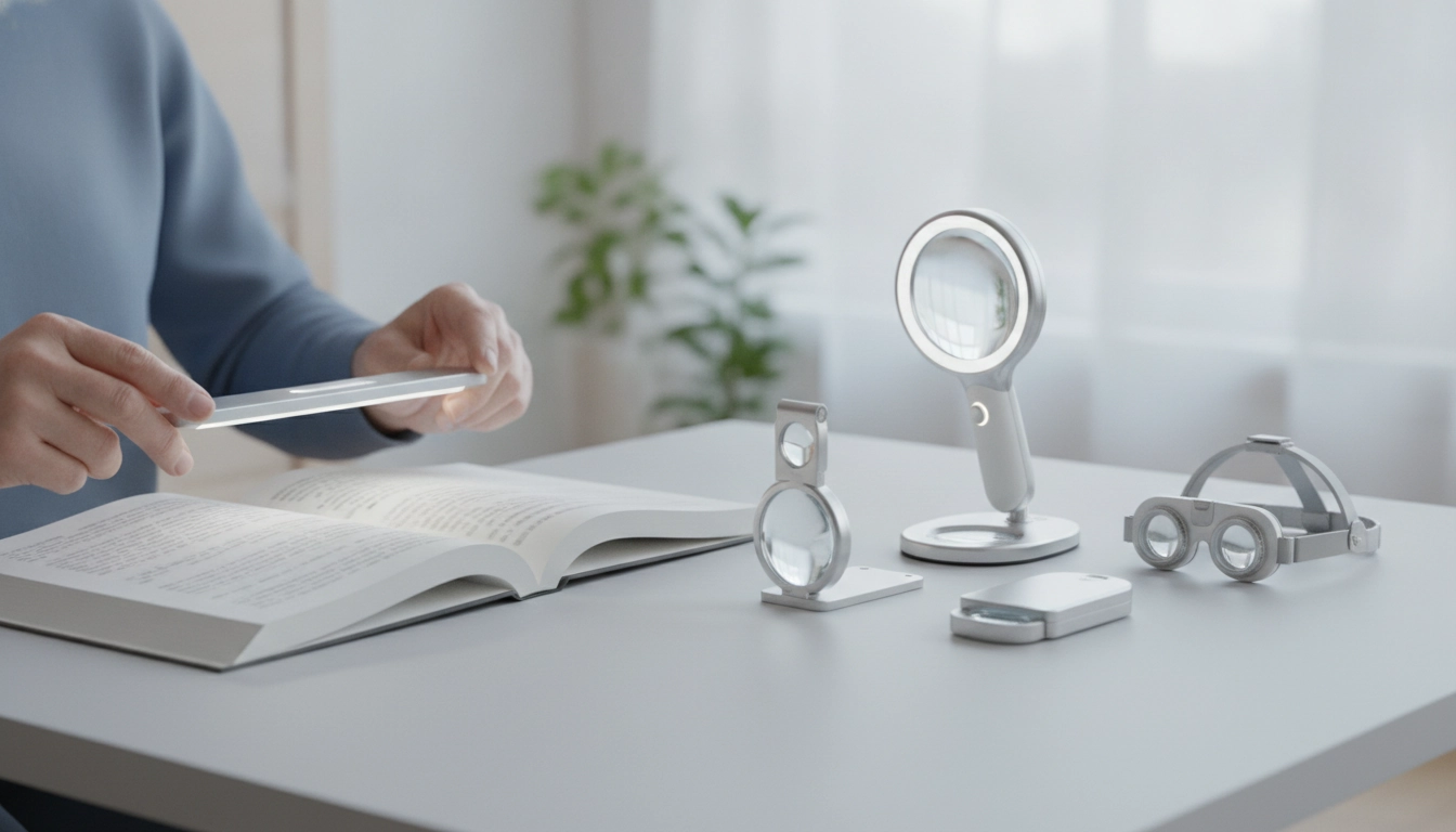Femme malvoyante utilisant une loupe de lecture pour découvrir comment choisir une loupe de lecture pour malvoyant adaptée à ses besoins