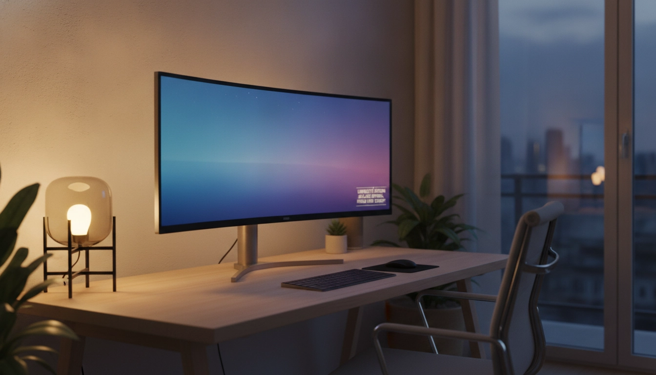 Bureau moderne avec une luminosité écran réglage optimal fatigue yeux pour un confort visuel accru.