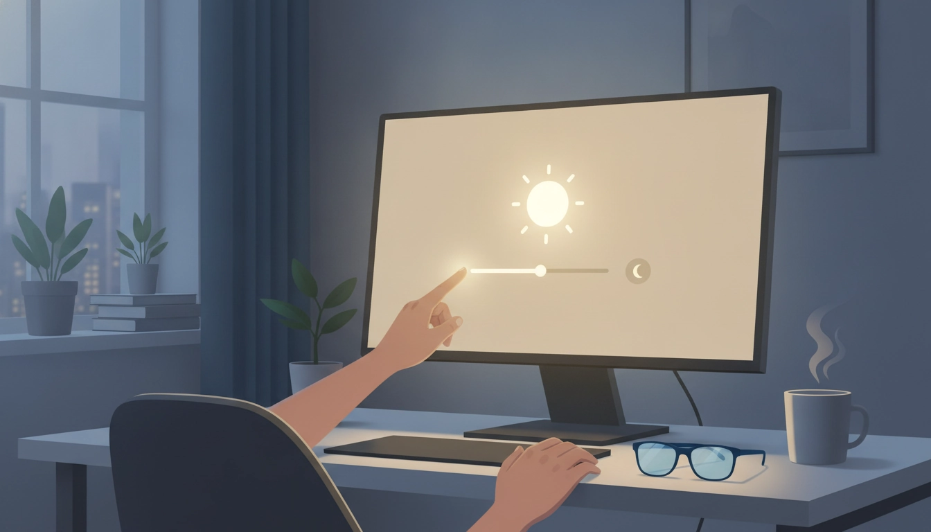 Un espace de travail ergonomique avec un écran bien réglé pour éviter la fatigue visuelle.
