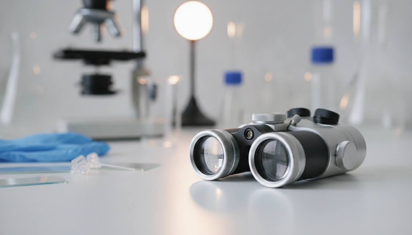 Gros plan montrant comment manipuler loupe binoculaire sans abîmer les optiques dans un environnement professionnel.