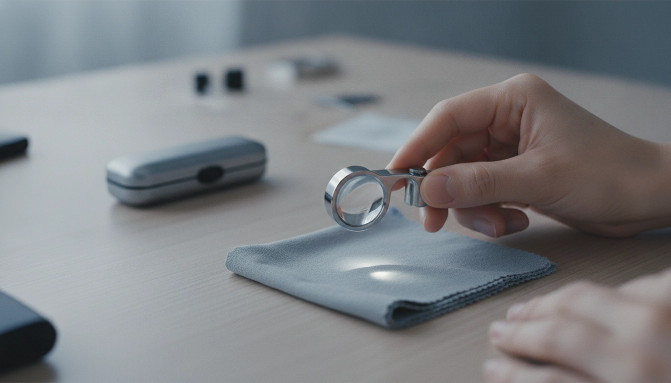 Personne tenant une loupe à main avec précaution pour manipuler une loupe correctement