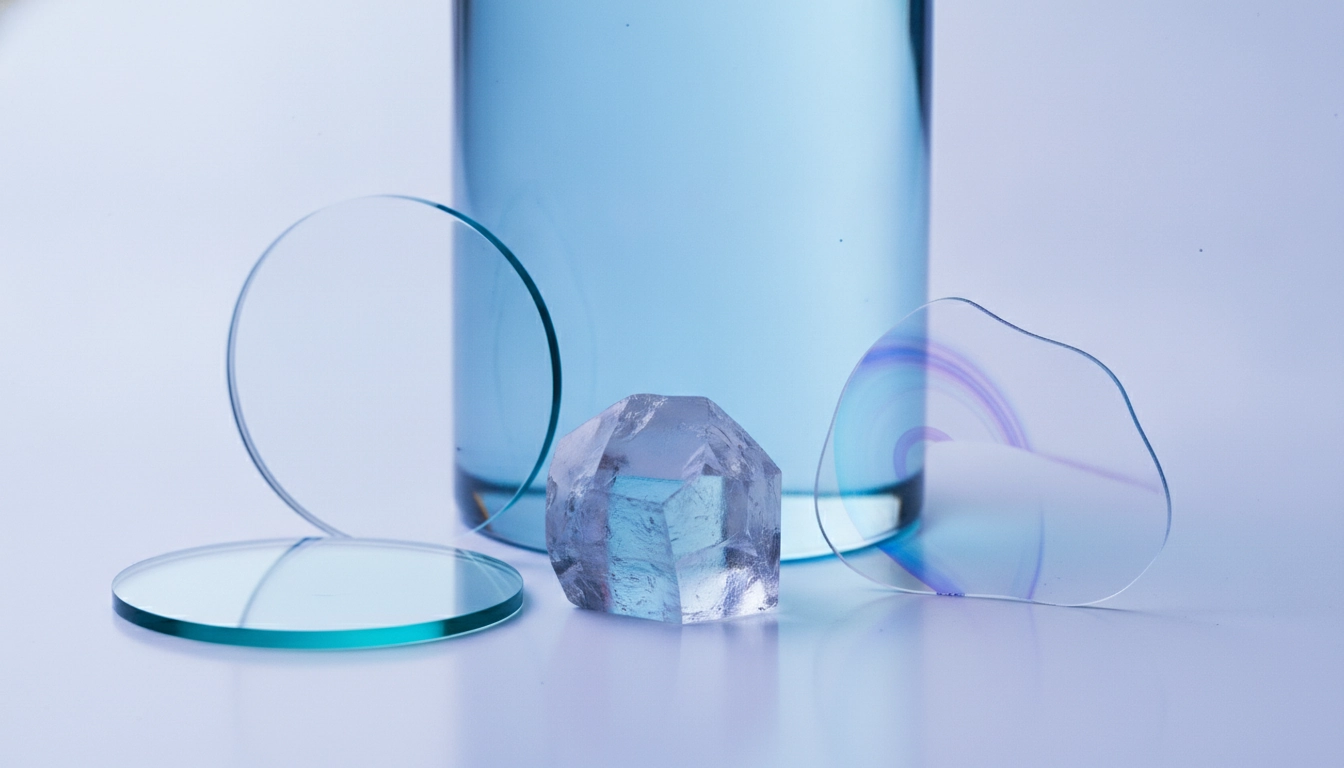 Collection de matériaux optique de précision : cristal de fluorite, verre HD et polycarbonate pour instruments de grossissement