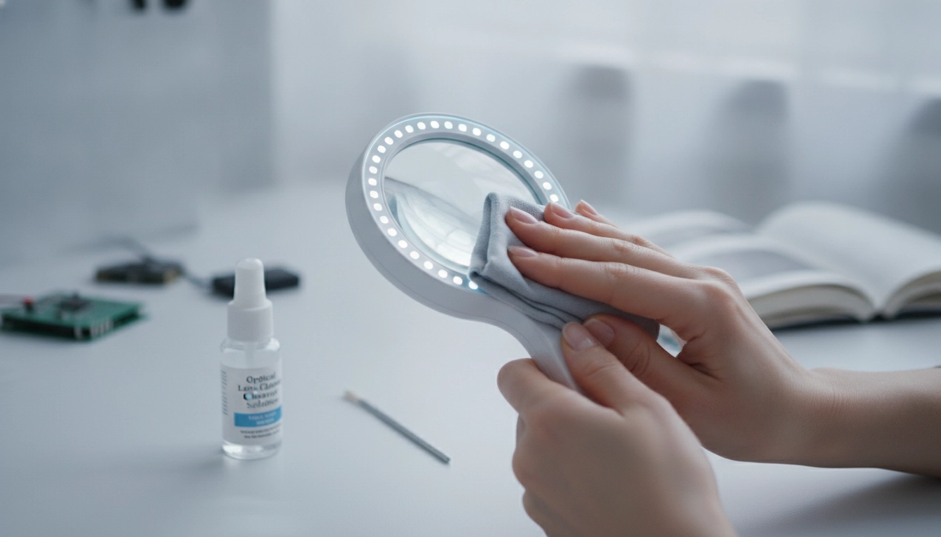 Loupe LED avec lentille propre et scintillante après un nettoyage correct sans rayure
