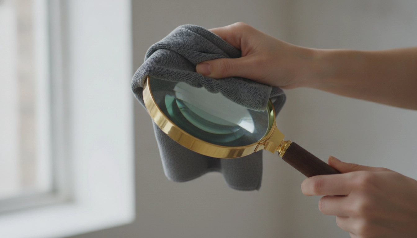 Démonstration pour nettoyer loupe malvoyant entretien quotidien avec un chiffon doux.