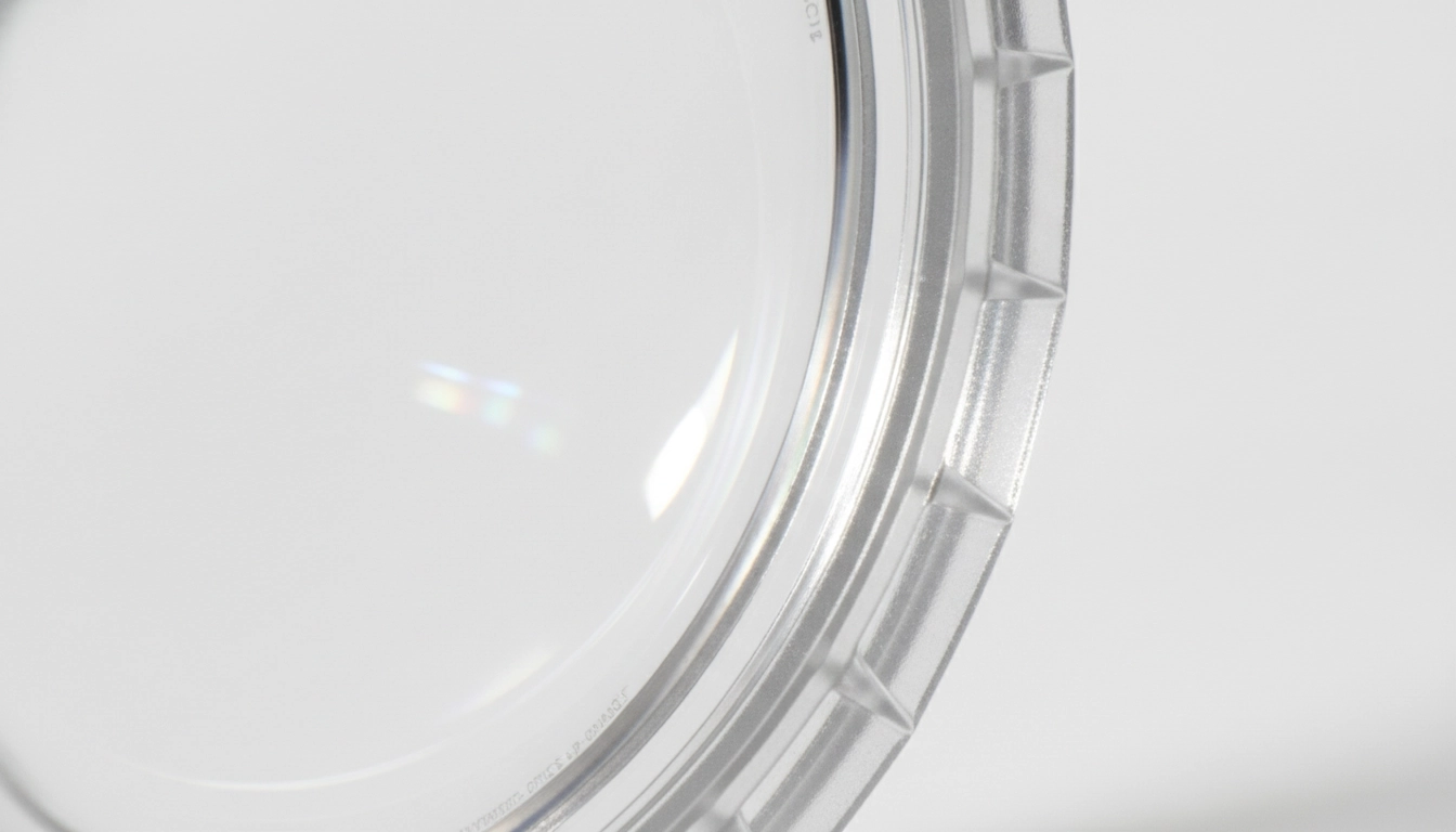 Détail d'une lentille en polycarbonate optique résistance chocs sécurité lentilles grossissantes