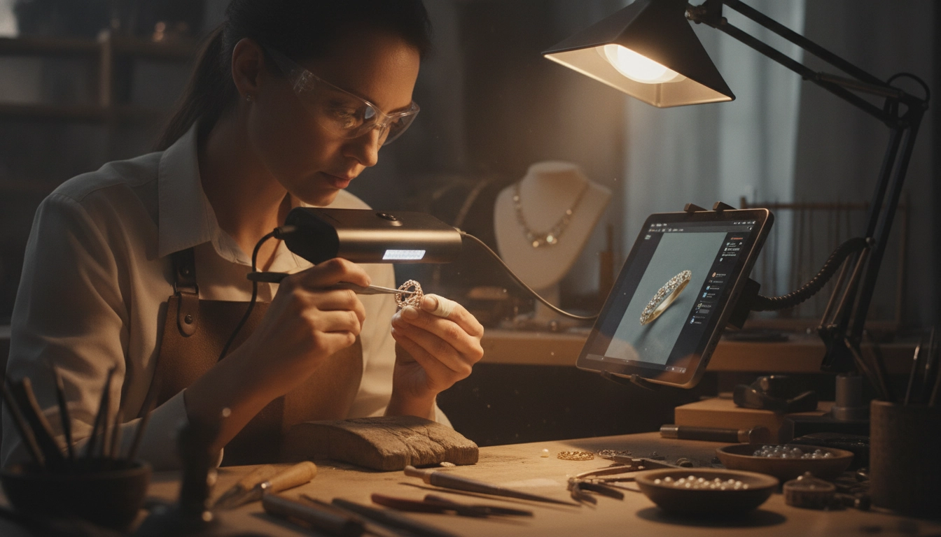 Outil optique connecté utilisé par un artisan de précision