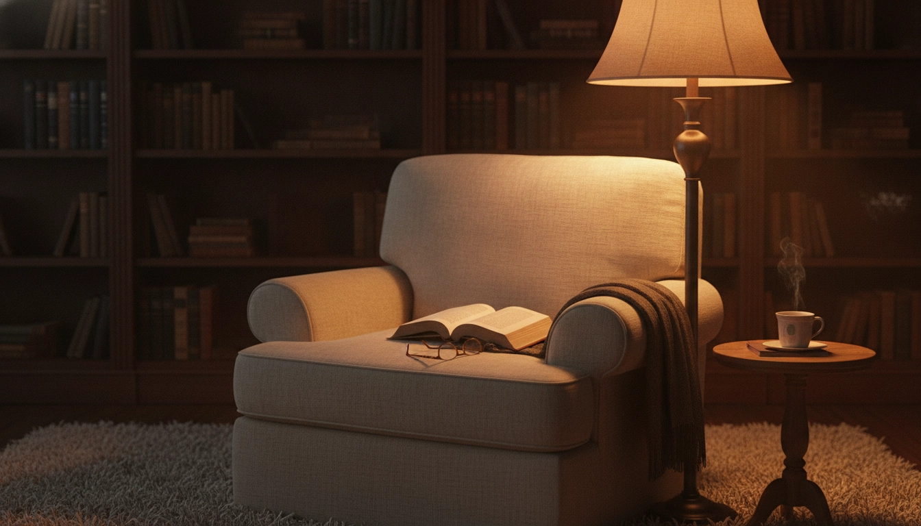 Coin lecture confortable éclairé avec une température de couleur lumière lecture confort visuel optimale à 2 700 K