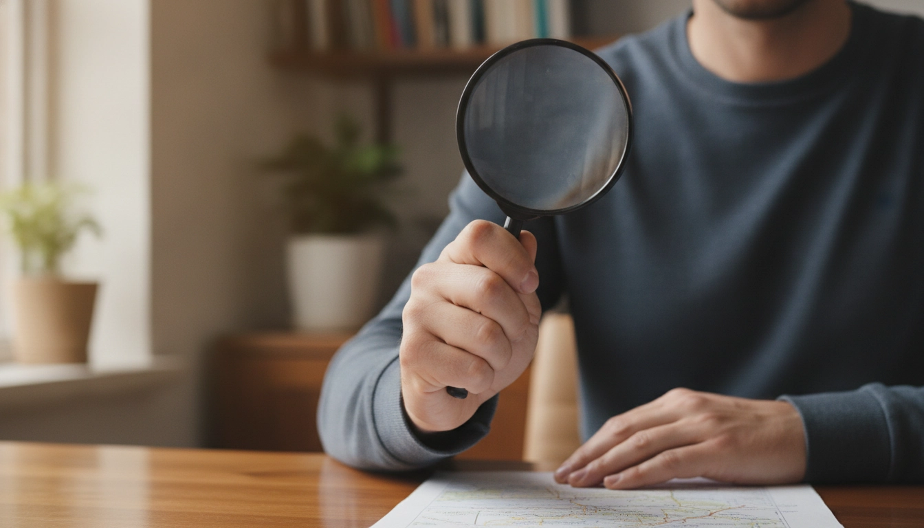 Personne démontrant comment tenir une loupe correctement sans fatigue avec une posture assise appropriée et une position détendue