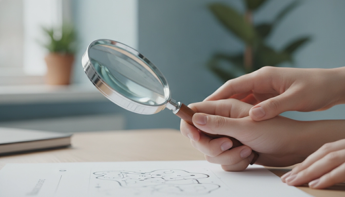 Illustration montrant comment tenir une loupe correctement sans fatigue avec bonne posture et position de la main